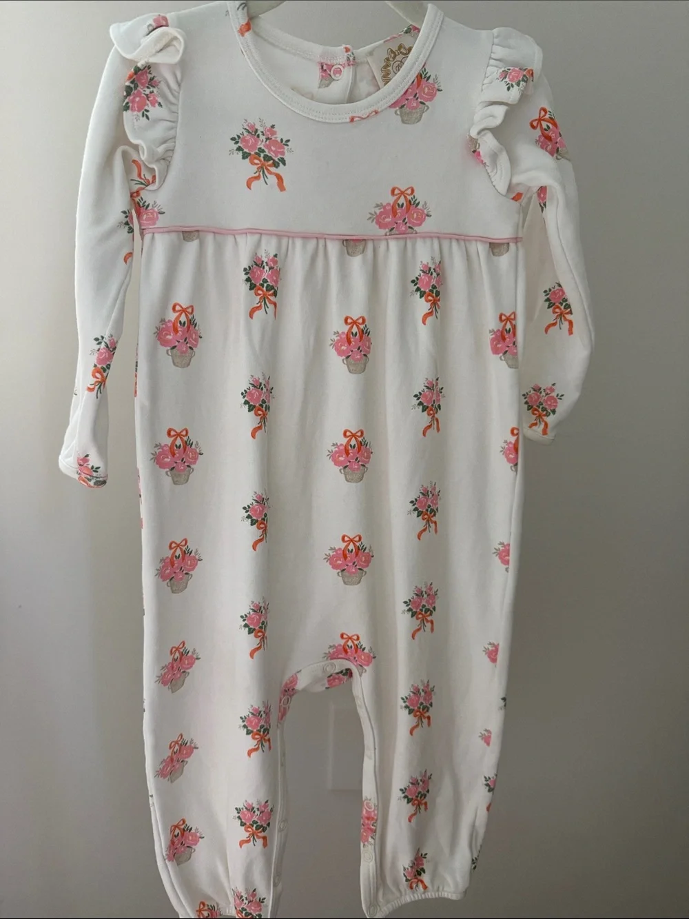 The Beaufort Bonnet Company White Floral Ruffle-Shoulder One-Piece